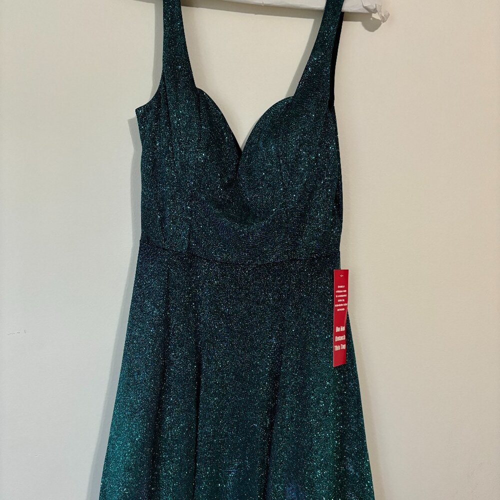 Simple sparkly teal cocktail dress